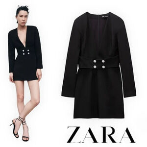 ZARA | Black | PEARL APPLIQUÉ BELTED BLAZER DRESS